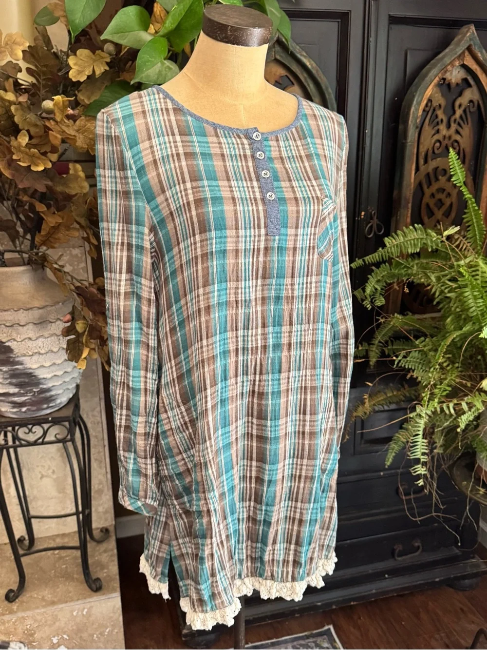Altar’d State Plaid Cotton Tunic Dress Small Cottagecore Prairie Boho Whimsigoth